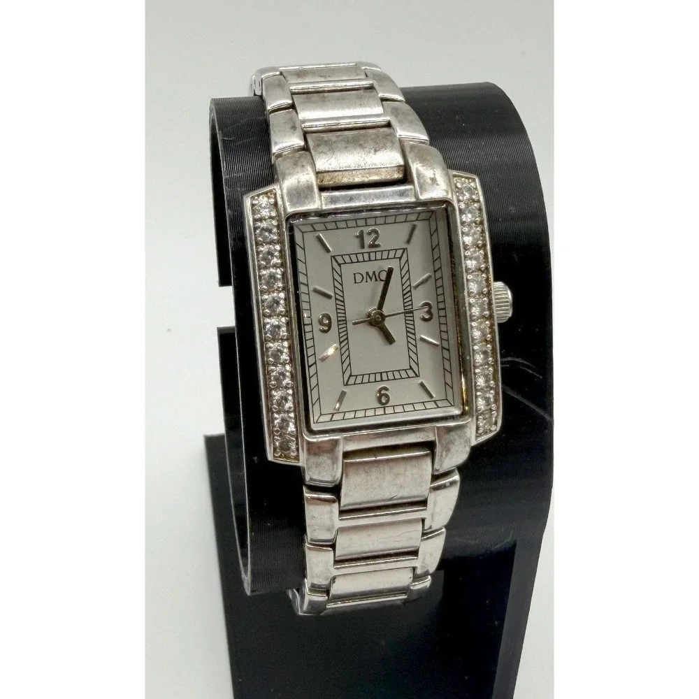 DMQ Silver Tone Rectangular Watch Rhinestone Bezel 7